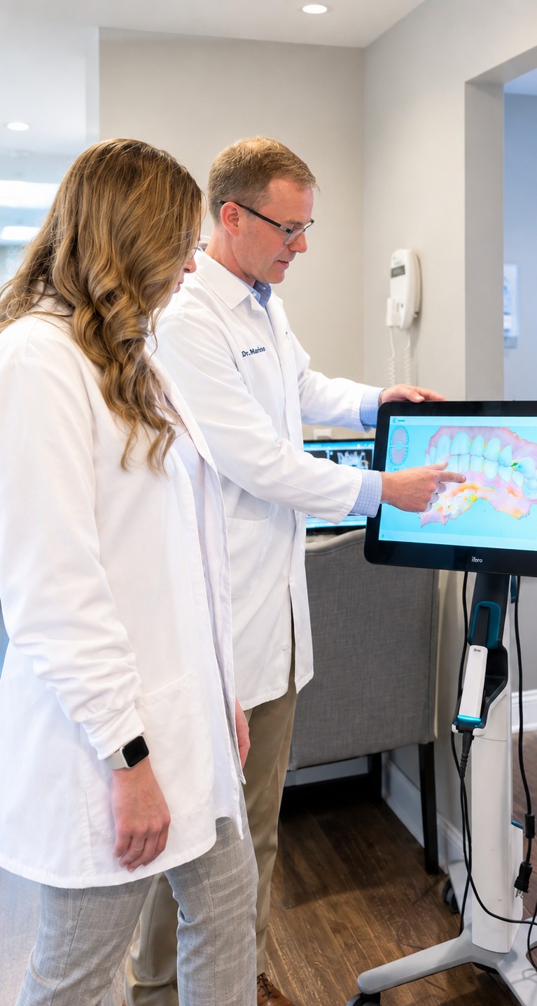 Dr. Marino reviewing a digital scan with a team member at The Center for Dentistry of Vernon in Vernon Township, New Jersey